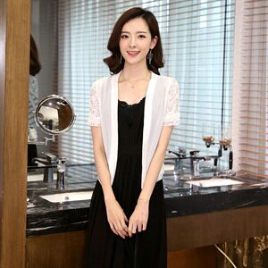 纯色件修身镂空蕾丝衫/雪纺衫2023年夏季时尚潮流五分袖图片