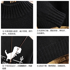半高领毛衣男士大码针织衫男毛线衣男网格M18315-P45加绒款-P65，男装针织衫/毛衣，电商A040A