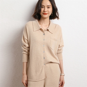山羊绒开衫女POLO领宽松针织衫毛衣外套2024年秋季图片