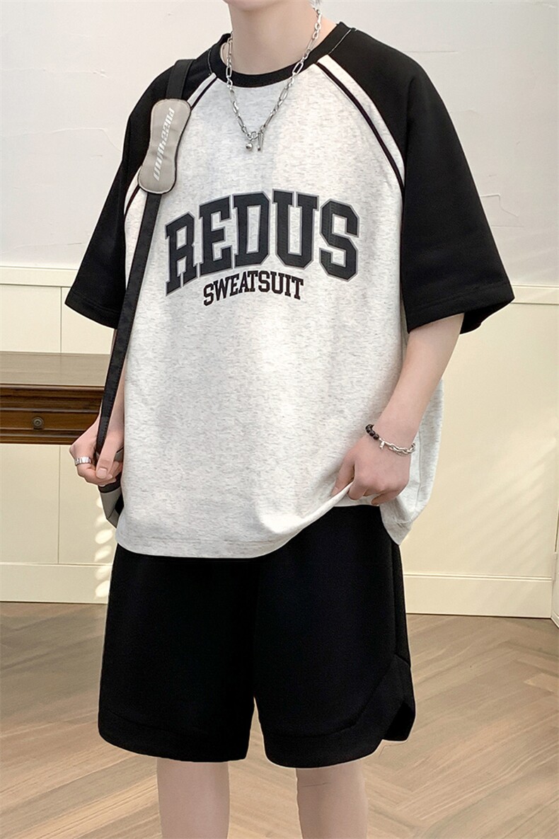 夏上新青少年印花半袖套装运动休闲短裤T恤男女7807-P75控价108,男装T恤,电商A441-1