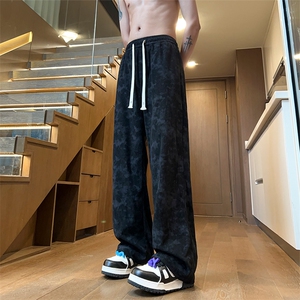 秋季新款Q5585-TP3558 灯芯绒休闲长裤男扎染做旧直筒裤子男图片
