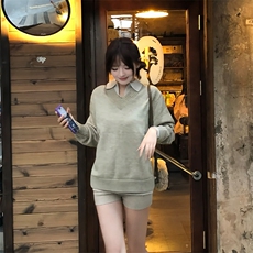 重磅北极绒假两件衬衫领毛衣美式高街复古休闲慵懒纯色翻领针织衫，男装针织衫/毛衣，电商A486-1