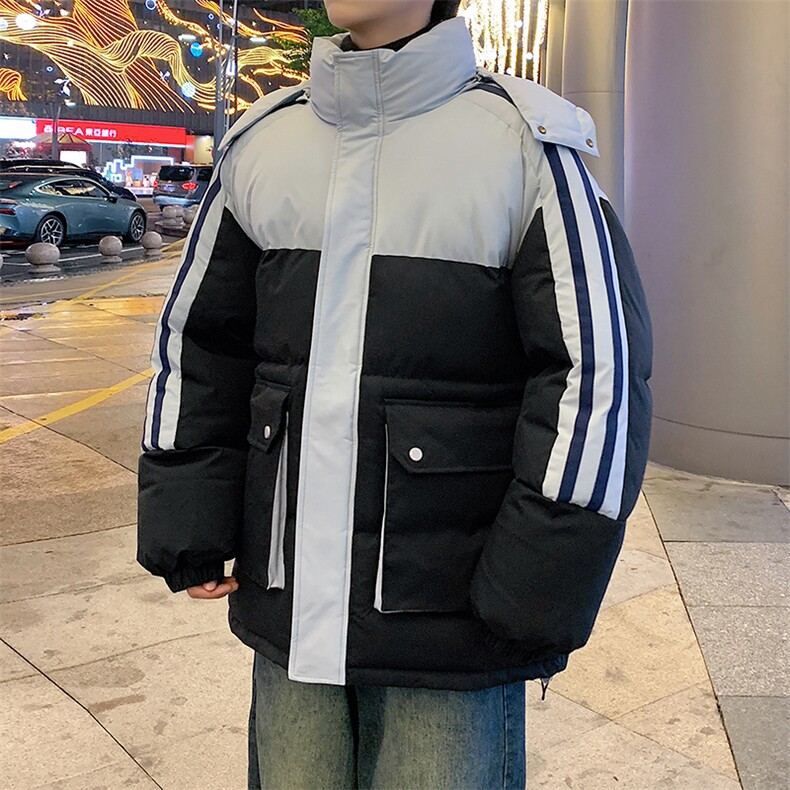 港风潮牌新款织拼色连帽服潮流保暖棉衣M085-P110控159,男装棉衣,星座717