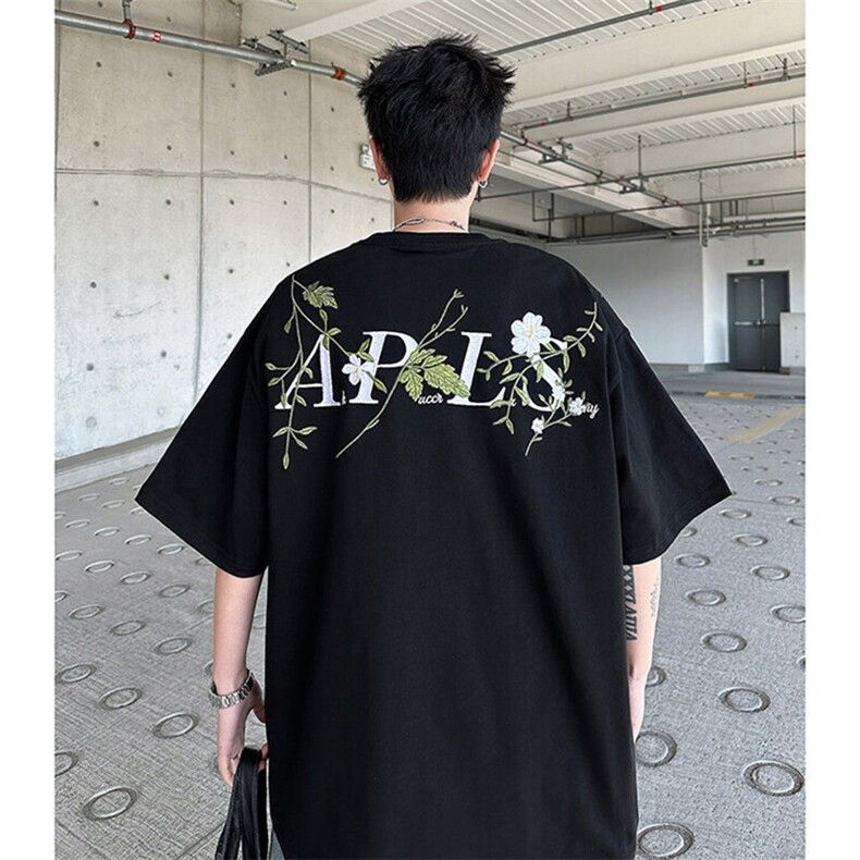 万针全刺绣工艺抖音得物高品质260克重磅纯棉双纱美式高街短袖T恤,男装T恤,电商A486