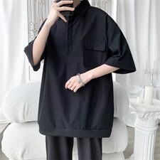 T6069/P35夏季简约短袖衬衫男设计感小众工装衬衣polo衫宽松T恤男，男装T恤，电商A141