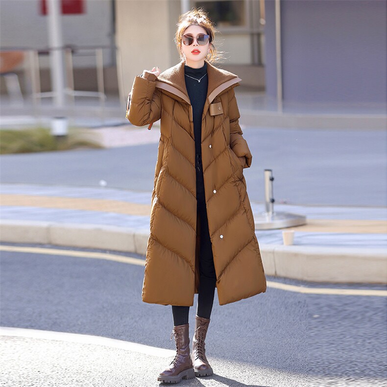 2023新款外套90白鸭绒欧洲站欧货大翻领中长款羽绒服女冬季,女装羽绒服,曼娅璐