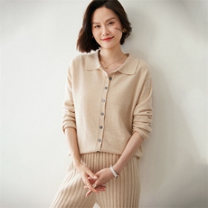 时尚优雅女士羊绒开衫衬衣领设计舒适保暖，女装羊绒衫，迎冬羊绒