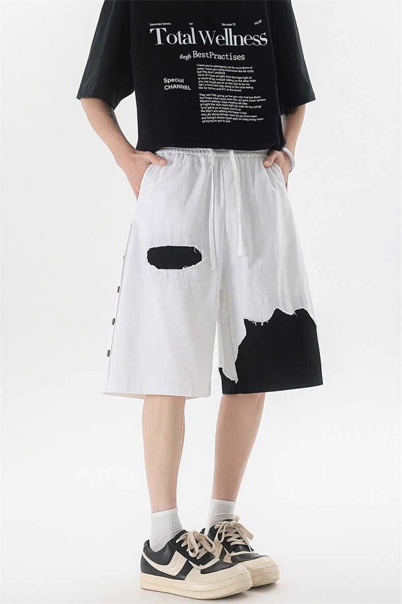 8XL-M特大码短裤男夏季新款大码vibe破洞拼接高街短裤DK1518P50,男装休闲裤,电商D206-1