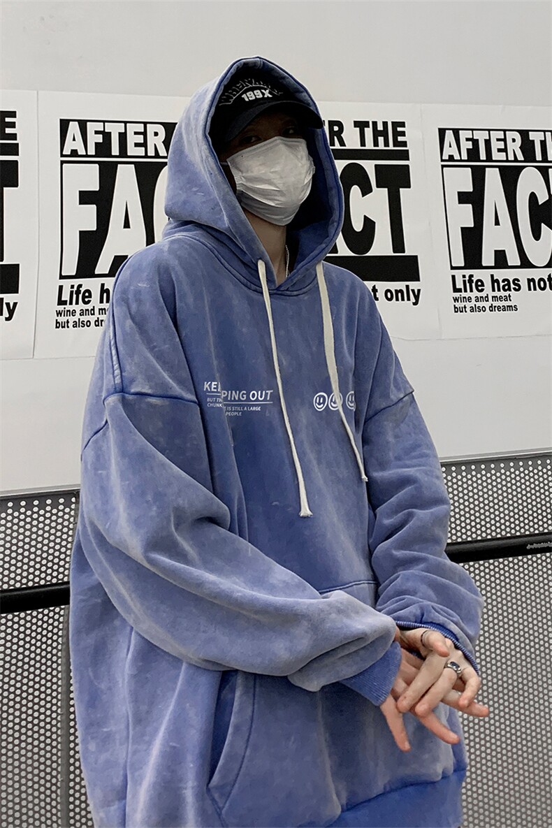 男装做旧加厚连帽卫衣23秋冬笑脸印花男生外套XZ514-2-6678-P78,女装短外套,星座514-2(原B239)