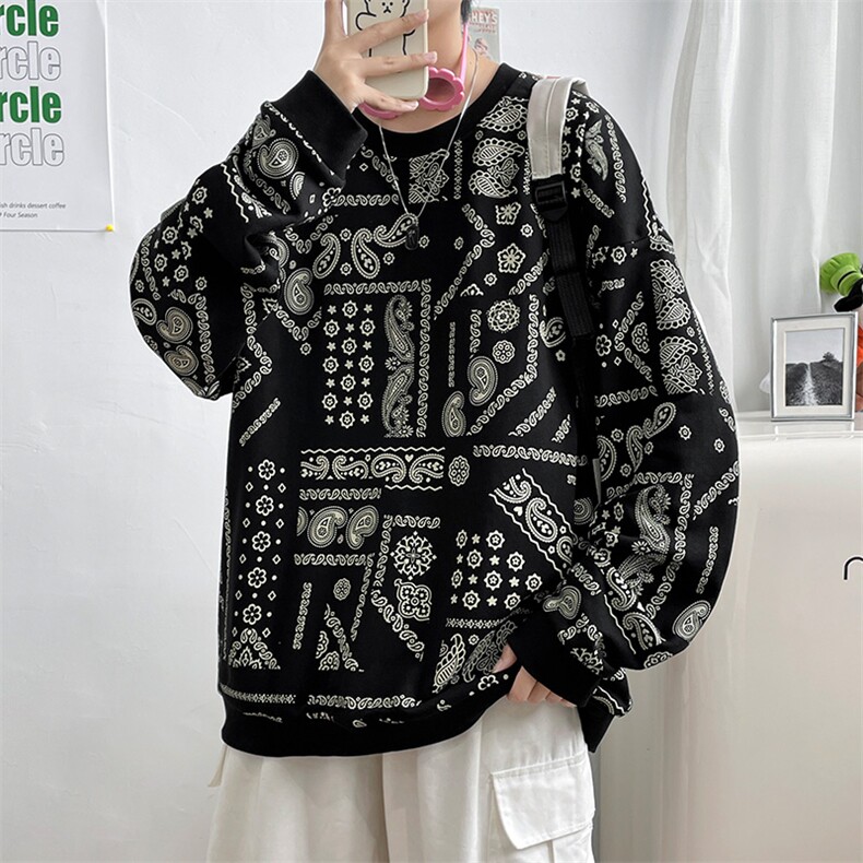 春季男士运动休闲青少年港风长袖潮牌圆领创意印花卫衣W408-P50,男装卫衣,电商A441-1
