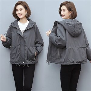 2020冬季新款休闲连帽加绒加厚派克服连帽保暖短款外套图片