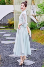 新中式国风套装女2024夏季新款气质复古刺绣禅意超仙半身裙两件套，女装套装/套裙，芷墨服饰