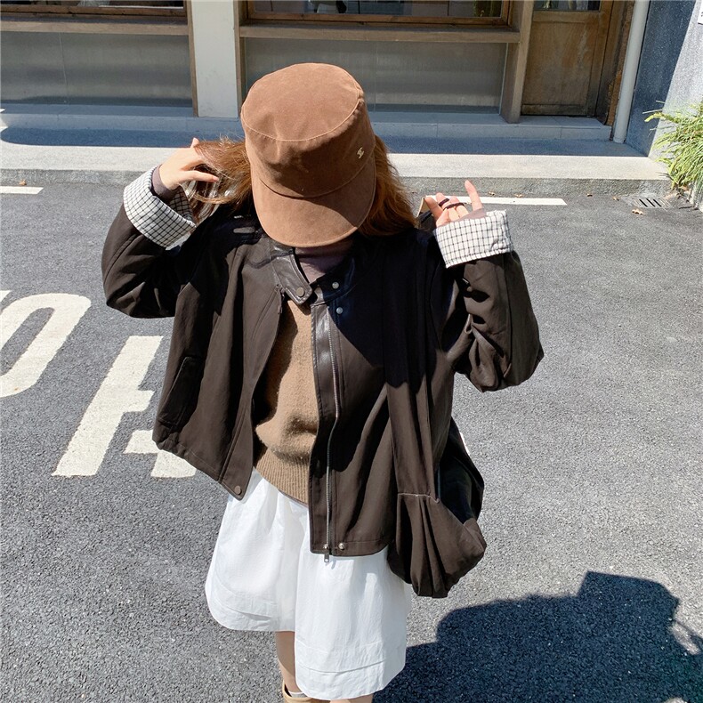咖色甜酷风韩版皮衣夹克女秋季2025新款小个子休闲显瘦百搭短外套,女装皮衣,2C126