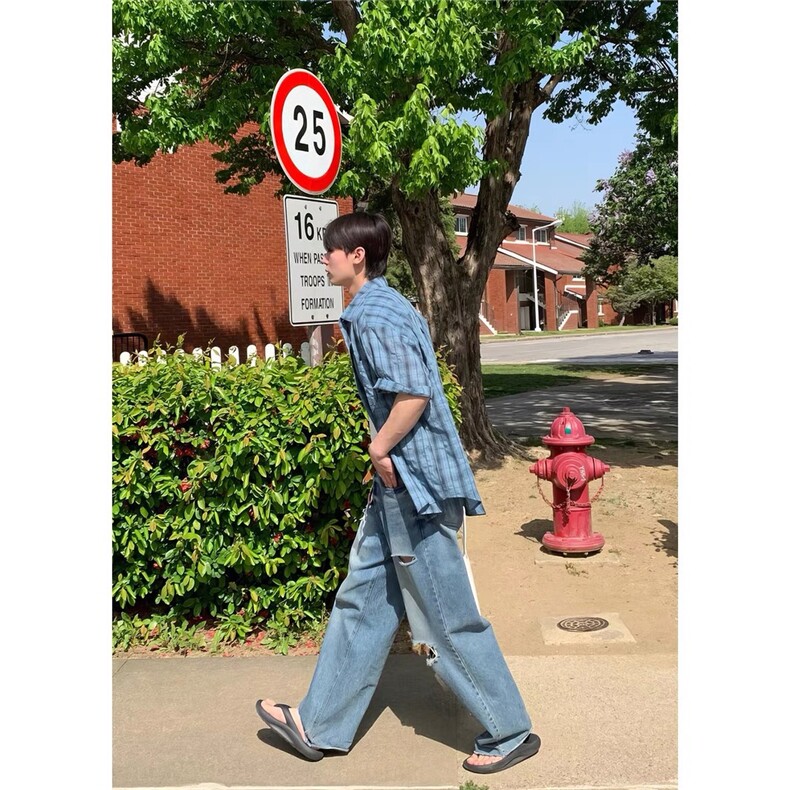 防晒宽松长袖衬衣复古格子男女美式外套旅行户外防紫外线聚酯纤维,男装衬衫,星座1210-1