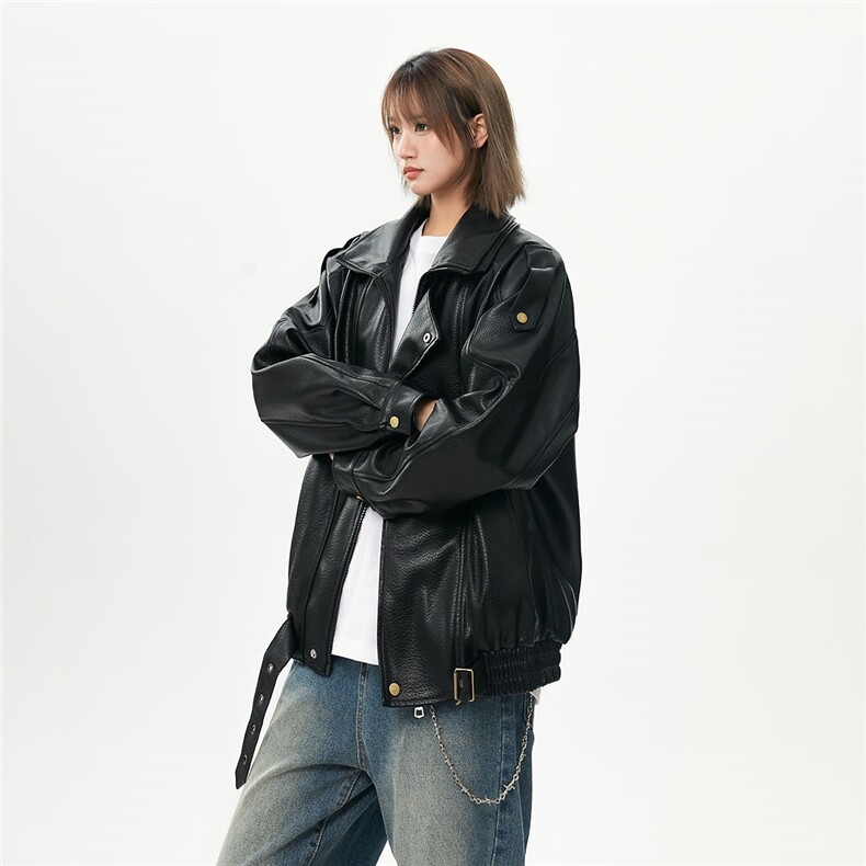 荔枝纹双层领大码M-5XL机车面层PU皮衣男JK78095特P118控178，男装皮衣，星座226-1