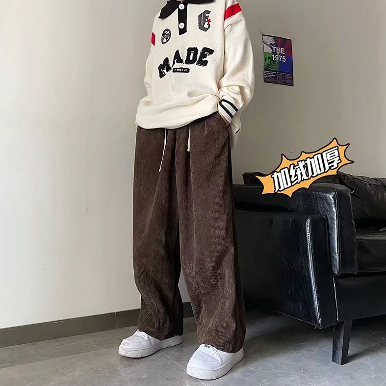 美式复古灯芯绒裤子男ins潮牌秋冬季直筒拖地裤加厚A388加绒P40,男装休闲裤,星座1116-2