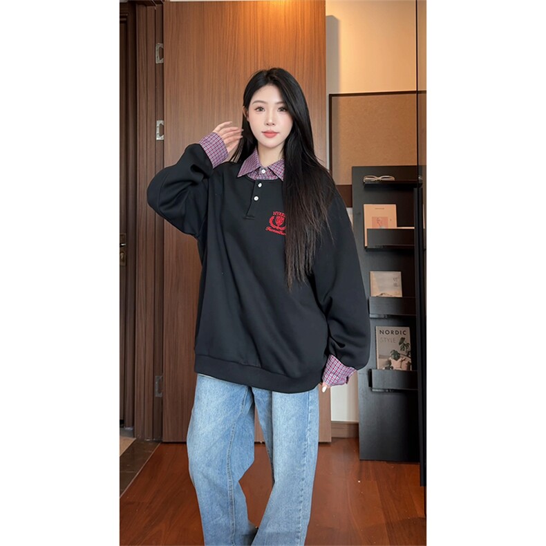 美式学院刺绣翻领假两件卫衣男女cp199-特p55,男装卫衣,电商B371