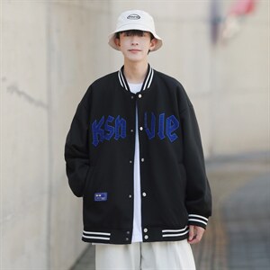 秋季潮牌棒球服男女潮流港风学院风华夫格夹克外套模特J202-P75图片