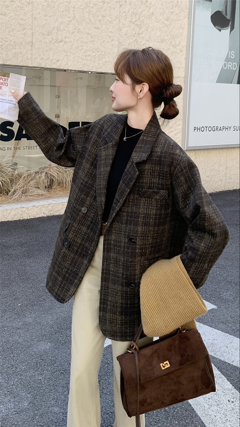 大货已出格子西装呢大衣外套C258-23023P135K198,女装毛呢外套,2C258