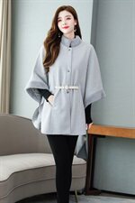 时尚女装秋冬季新款毛呢外套宽松显瘦斗篷式设计优雅气质短款大衣，女装毛呢外套，芷墨服饰