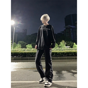 牛仔裤美式花纹高街裤子图片
