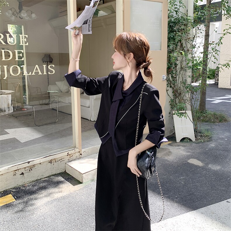 秋季新品牛仔拼接领带小西装半裙套装F666-P175-K268,女装套装/套裙,2C255
