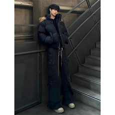 网图秋冬新款休闲百搭连帽毛领PU加厚情侣棉服MY5241TP85，男装棉衣，电商A247
