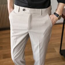 C7942021春夏款竖条小西裤九分休闲男裤子-4色-黑色竖条，男装休闲裤，电商A211