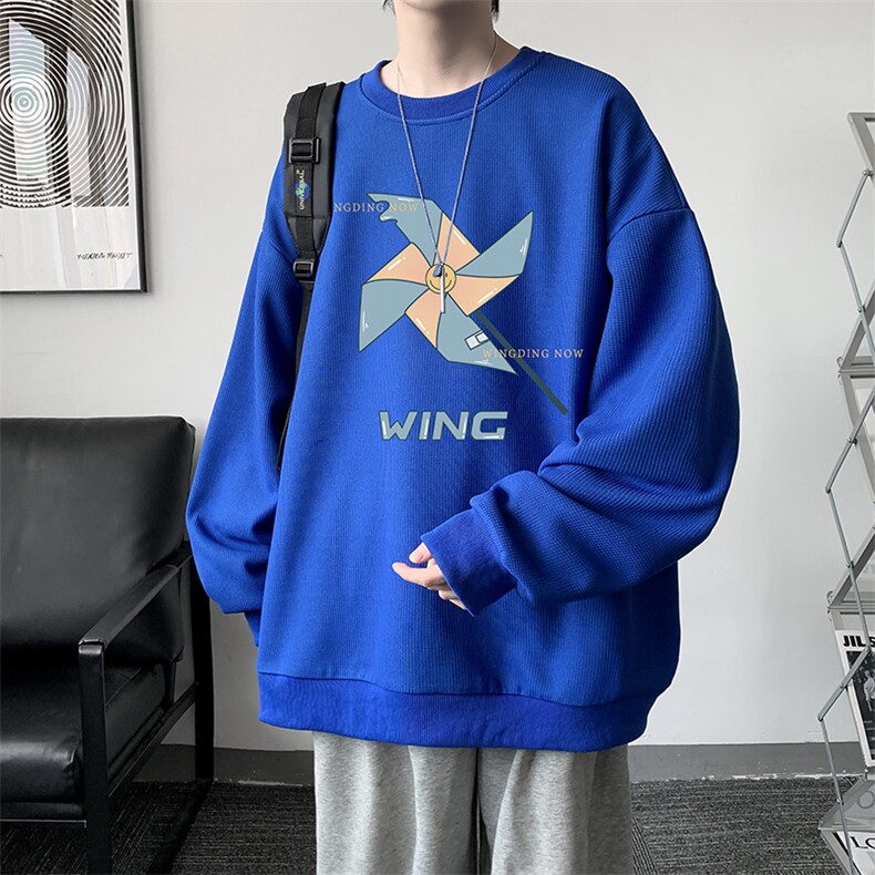 华夫格卫衣圆领卫衣男大码长袖t恤男外套HW76112-P30加绒款-P40,男装卫衣,电商A040