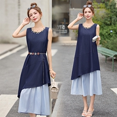 初夏小香风牛仔拼接连衣裙女2025新款法式气质显瘦复古休闲裙子潮，女装连衣裙，心心服饰