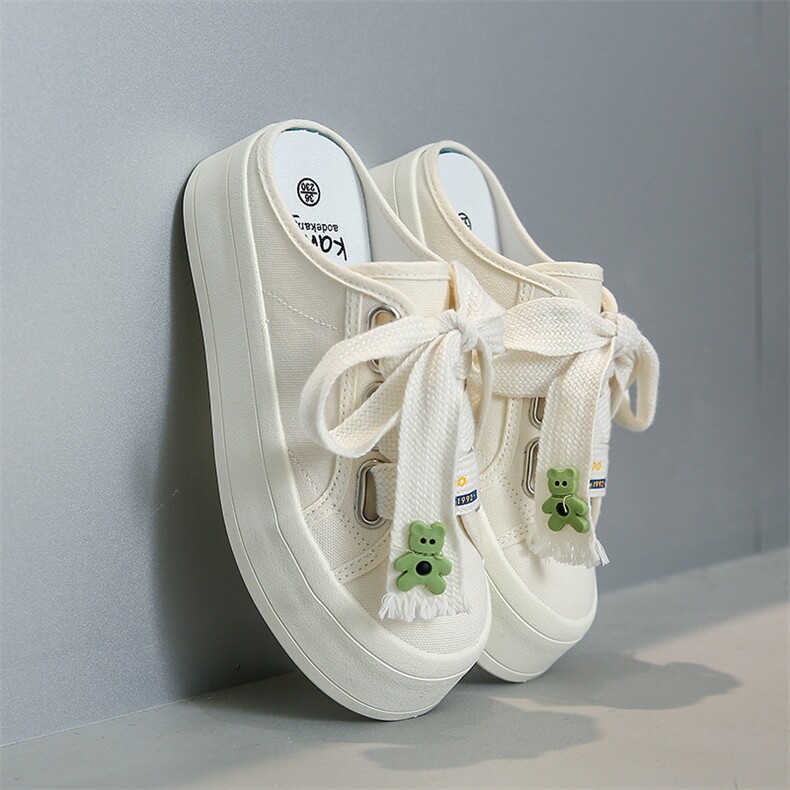 ins潮半托帆布鞋女2024秋季新款百搭学生透气板鞋休闲鞋子女，女鞋拖鞋，星座1407-3