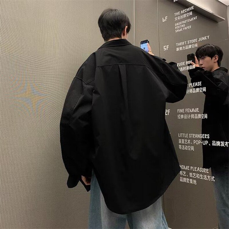 夏季新款气质纯色长袖衬衫男潮流简约青春流行百搭潮上衣,男装衬衫,星座410-6（原星座1304-1）