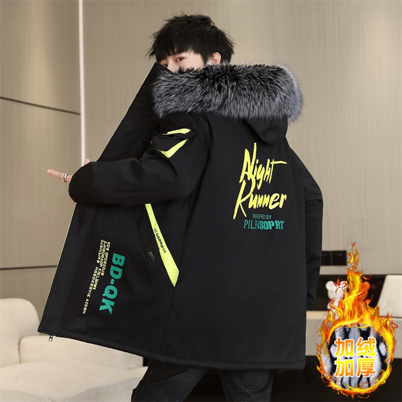 冬季加绒中长款夹克兔毛派克服青少年外套男棉衣毛领棉服BBQ-P65,男装夹克,星座1402-1