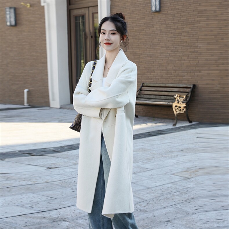 现货主推新款双面羊毛长毛呢一粒扣西装领中长款羊毛大衣,女装双面呢大衣,丝露怡语