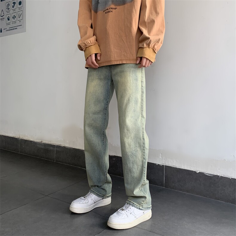 221-1-K1303-P55控78美式高街直筒做旧黄泥高弹小众修身牛仔裤,男装牛仔裤,星座221-1