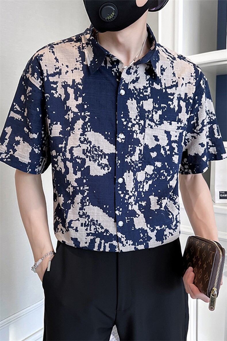 23新品个性花短袖衬衫男装宽松社会小伙衬衣潮流TZ97P5078,男装T恤,电商B413