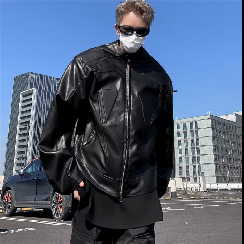 抖音品质春款机车夹克外套男炸街垫肩立领休闲皮衣JK9298P85,男装夹克,星座1013-1