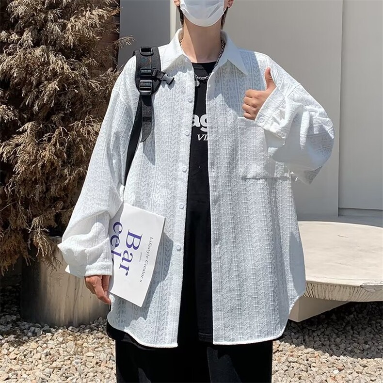 衬衫长袖男秋季ins潮流衬衣男港风痞帅外套HC76P40,男装衬衫,星座1116-2