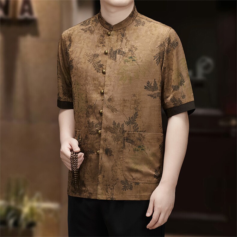 夏季新款男士唐装真丝透气男装爸爸装男装套装高档男装，男装休闲套装，电商B360