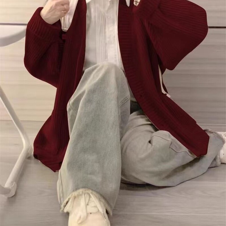 日系复古圣诞红色毛衣女秋冬高级感学院风针织衫开衫外套,男装针织衫/毛衣,星座218-8