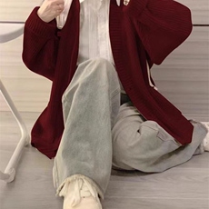 日系复古圣诞红色毛衣女秋冬高级感学院风针织衫开衫外套，男装针织衫/毛衣，星座218-8