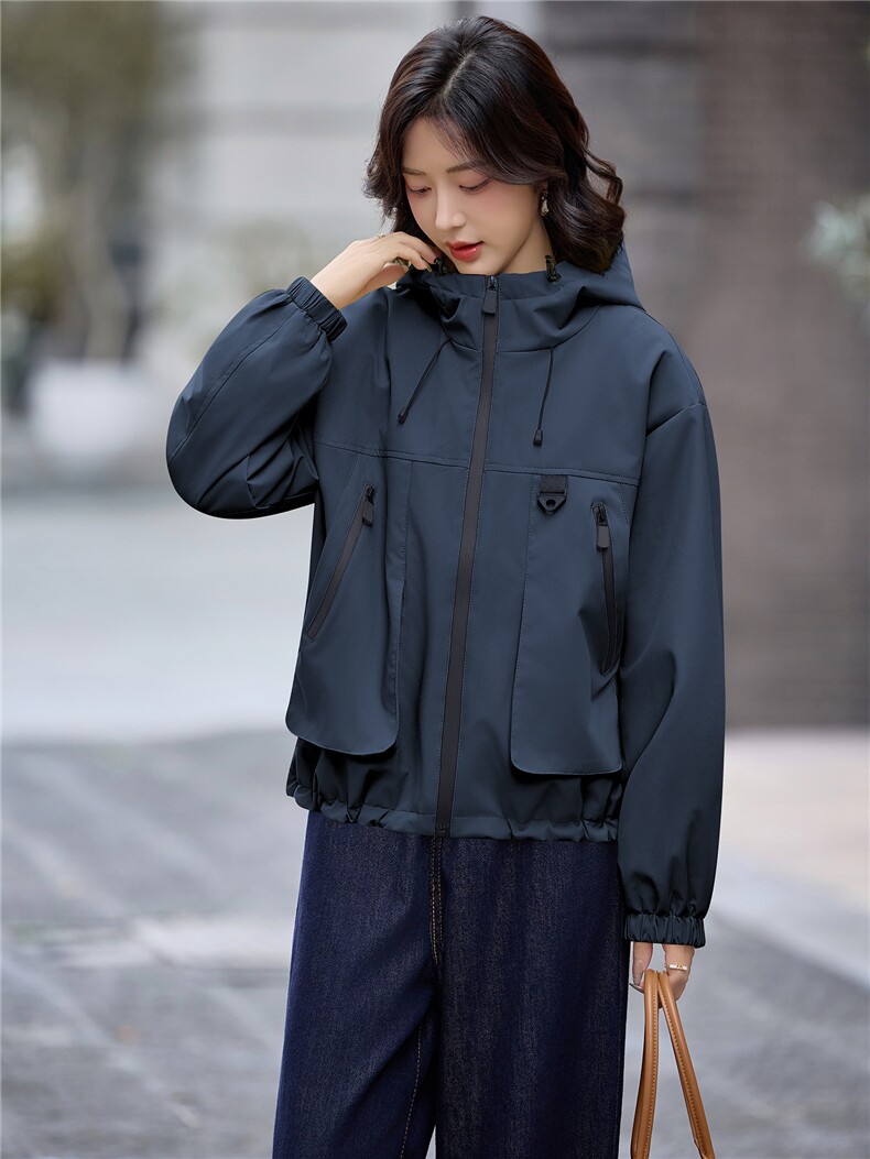工装风休闲连帽加绒加厚短外套女2025秋冬新款宽松显瘦保暖派克服,女装短外套,依路服饰