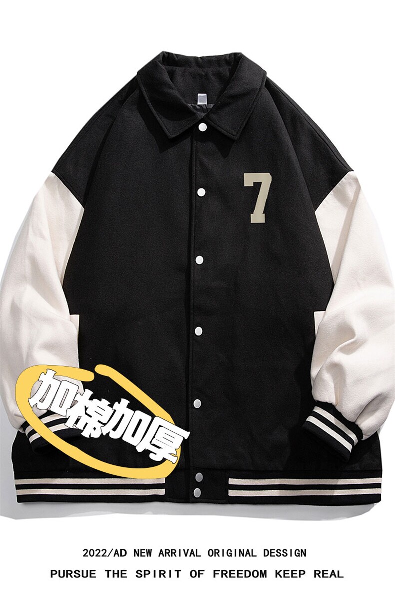 白底22秋冬新款潮流字母7印花拼色拼接翻领夹克G611P85加棉95K118,男装夹克,电商A247-1
