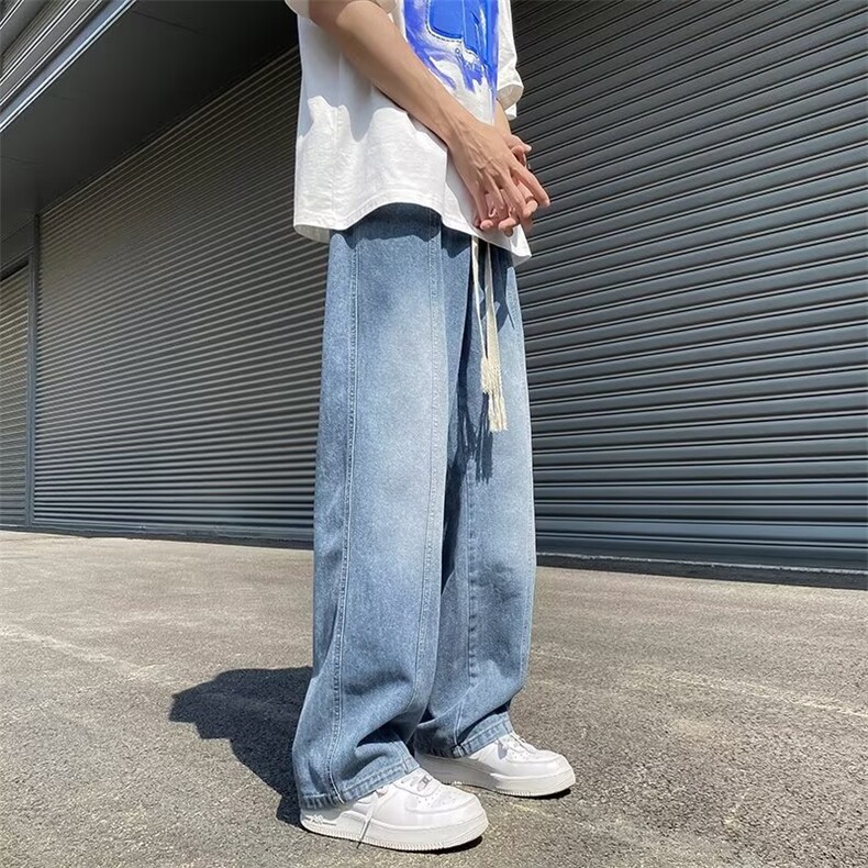 美式复古牛仔裤男士夏季阔腿直筒裤vibe潮牌宽松长裤K101309B-3,男装牛仔裤,星座310B-1