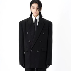 秋冬季男士网红双排扣西装外套高级感修身西服伴郎婚礼服时尚上衣，男装西服套装，星座813-2