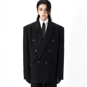 秋冬季男士网红双排扣西装外套高级感修身西服伴郎婚礼服时尚上衣图片