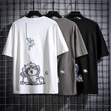 2021夏季新网格风日系大码男已注册卡通印花短袖T恤T1055-P25，男装T恤，电商A001