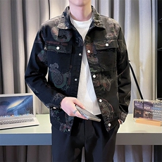 2026春季新款水洗男士牛仔夹克个性提花印花图案外套606-P75，男装夹克，电商A225