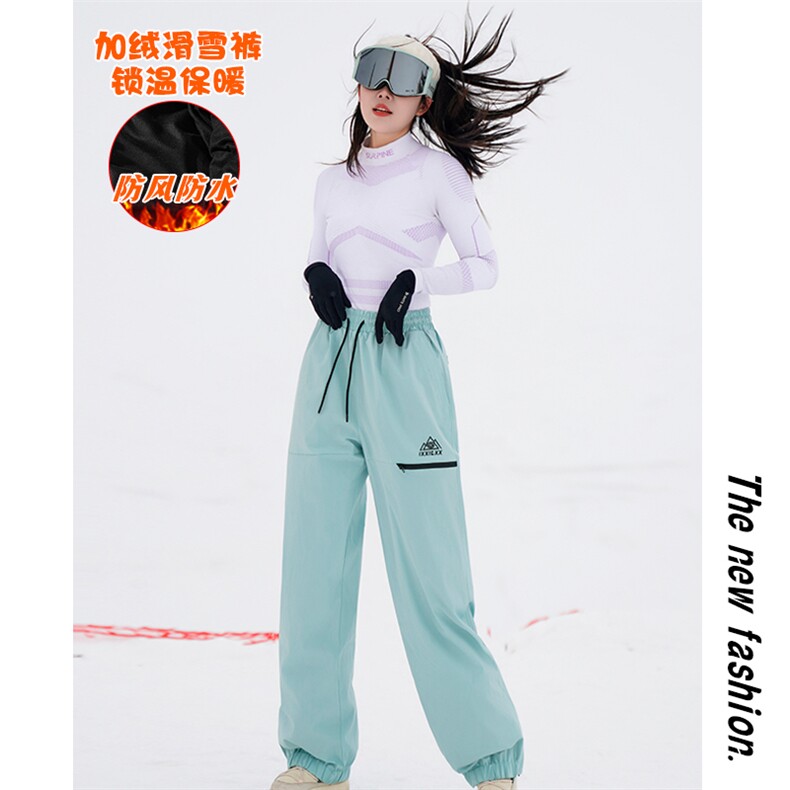24冬款拉链单板双板男女同款防水防风保暖滑雪裤HK1152J加绒-P100图片