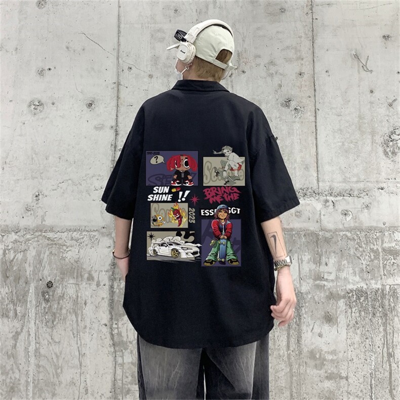 DSA028-MDS2325夏季新款港风百搭潮流印花短袖衬衫男,男装T恤,电商A028